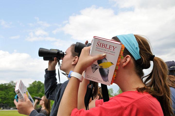 Females using binoculars