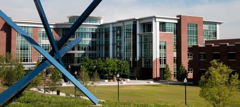 UTC Library and spikey blue sculpture