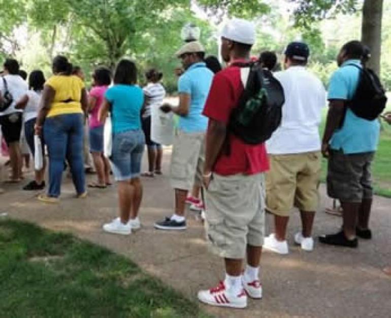 Upward Bound students visiting a college campus