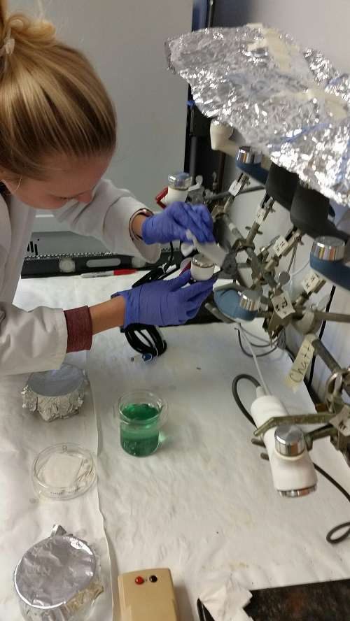 Female student performing laboratory tests