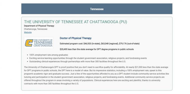 UTC DPT ranked best value in the state. 