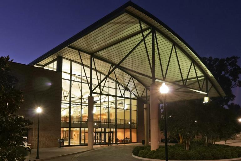 The University Center's Lansing Court at Dusk