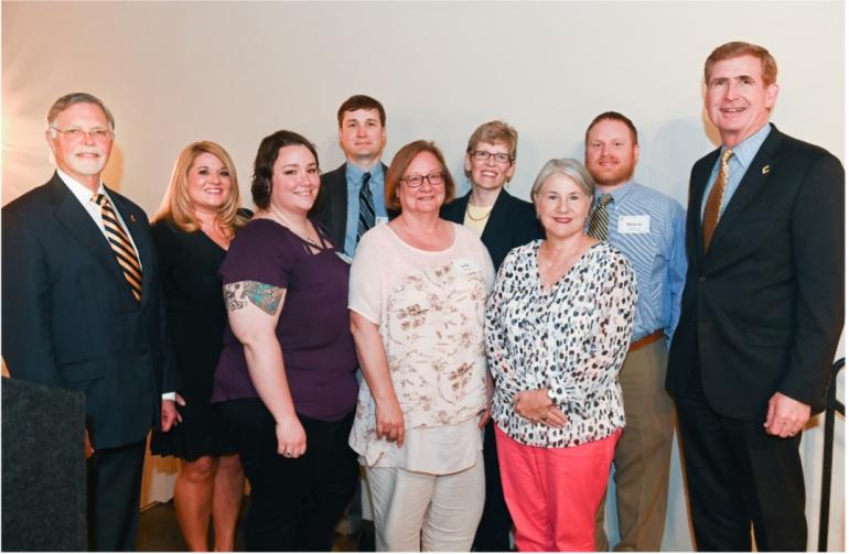 Chancellor Steve Angle and former Interim Provost George Hynd recognize honorees at the Faculty Awards Dinner held on April, 16, 2019, at Stratton Hall.