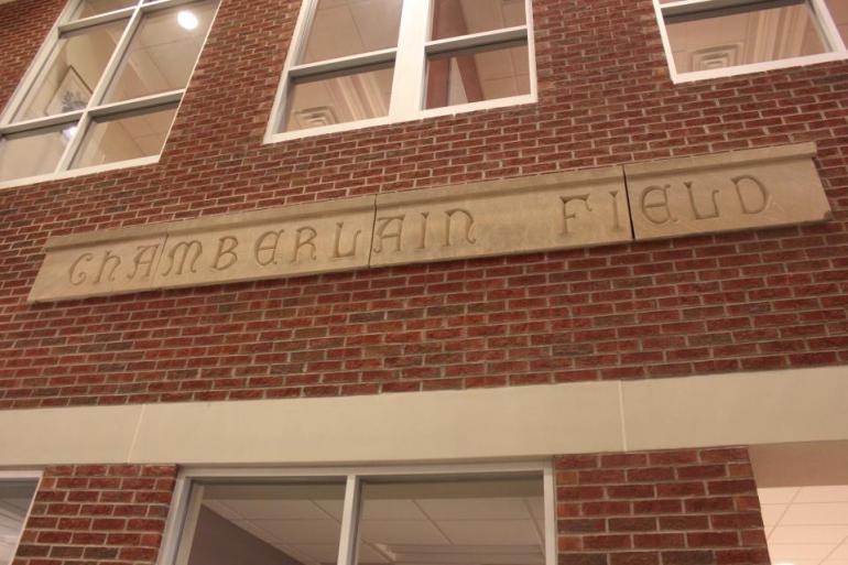 On the 3rd floor is a “Chamberlain Field” sign which came from the North Stadium of Chamberlain Field. The “Chamberlain Field” sign from South Stadium is the one on the pavilion. 