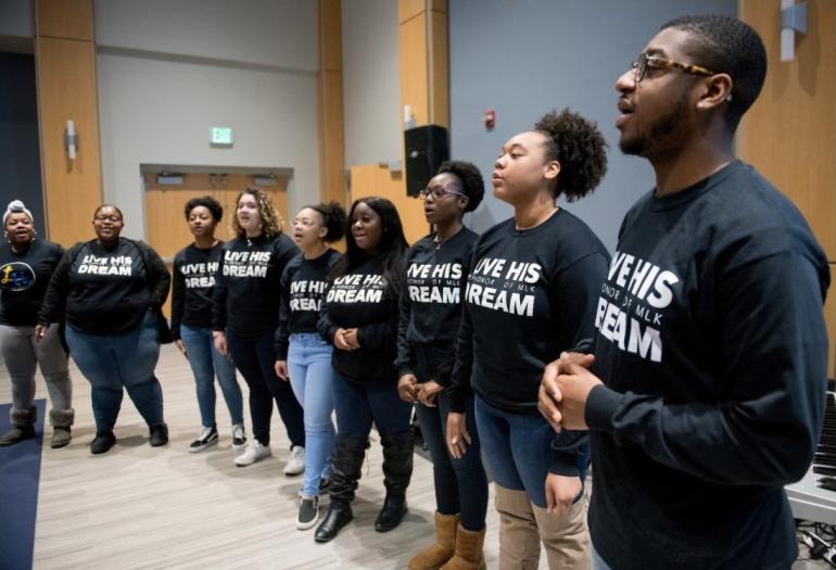 Students gathered at an M.L.K. Day event