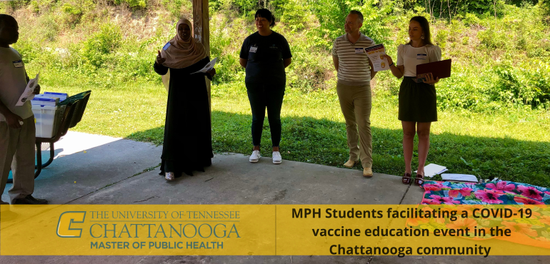 MPH Students facilitating a COVID-19 vaccine education event in the Chattanooga community 