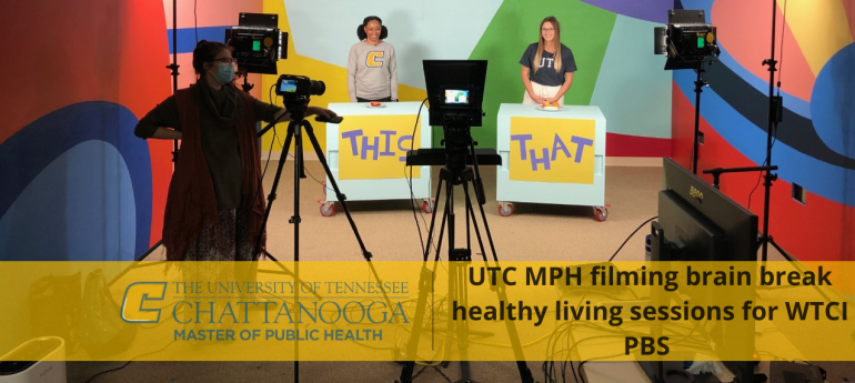 UTC MPH filming brain break healthy living sessions for WTCI PBS 