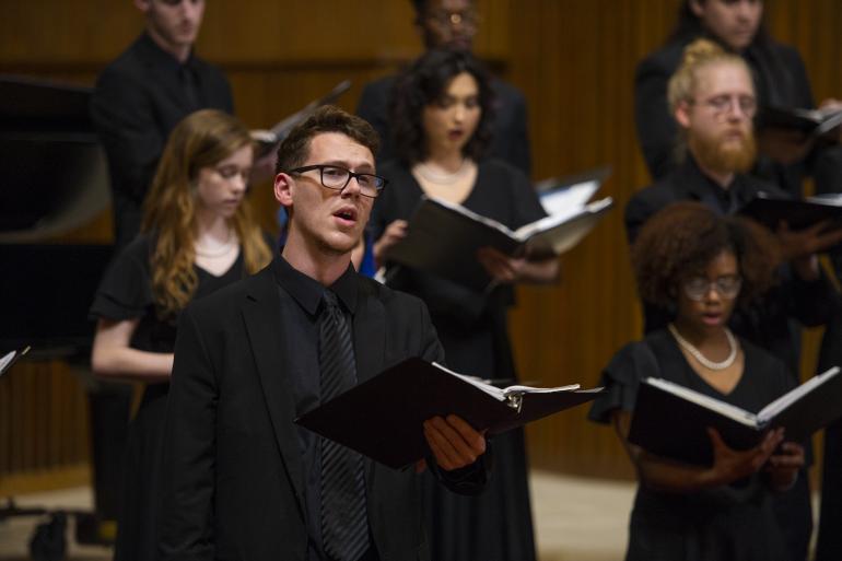 Students singing in choir