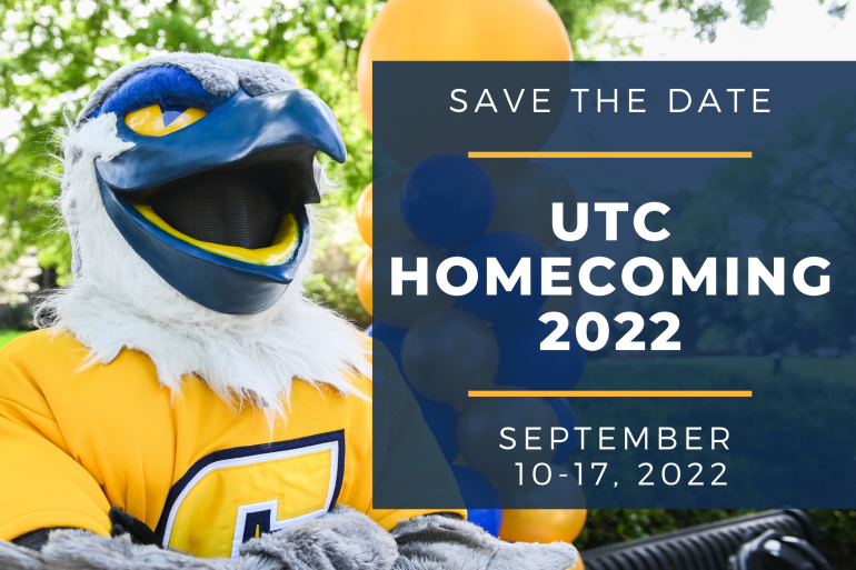 Save the date, UTC homecoming 2022, September 10-17 featuring a picture of Scrappy. 