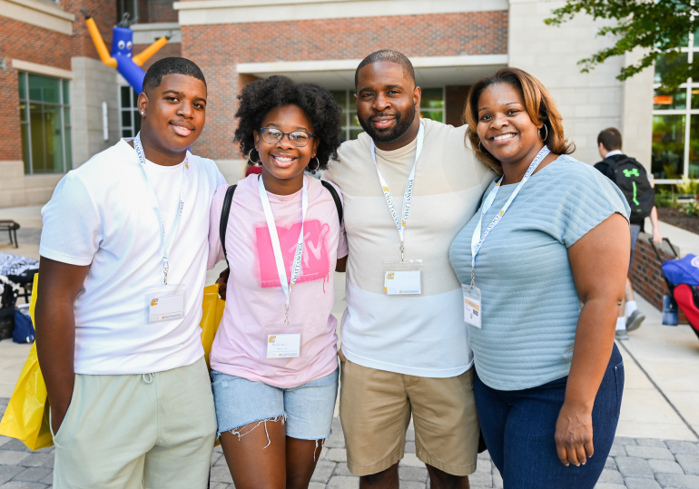 family at orientation check-in family at orientation check-in