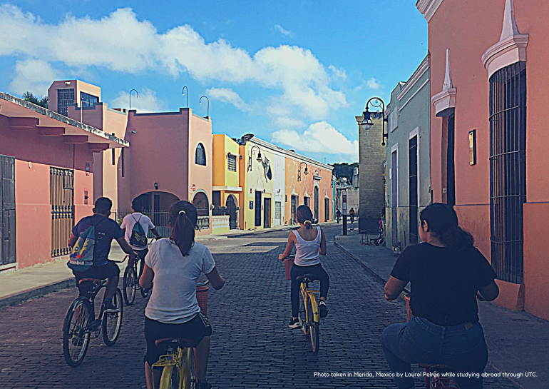 UTC students bicycling through the streets of Merida, Mexico.