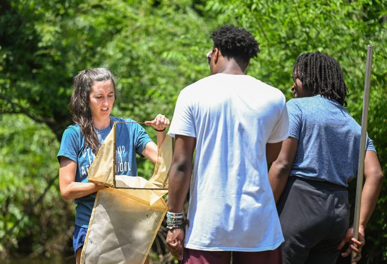 Three students outside