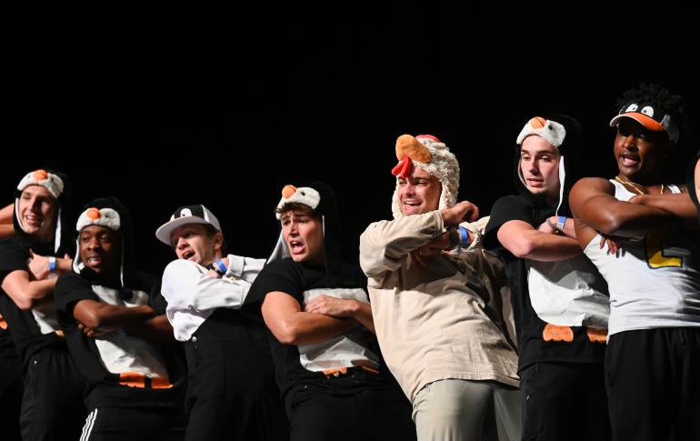 Lambda Chi Alpha members perform lipsync routine