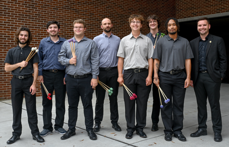 Percussion Ensemble 2024 Percussion Ensemble members holding mallets