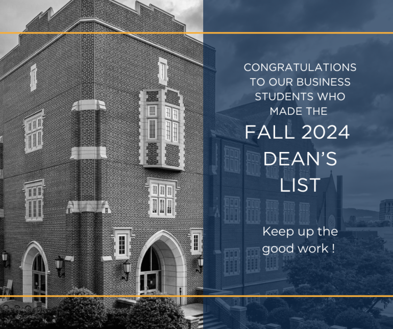 Dean's List Fall 2024 Black and white image of Fletcher Hall with Fall 2024 Dean's List Title