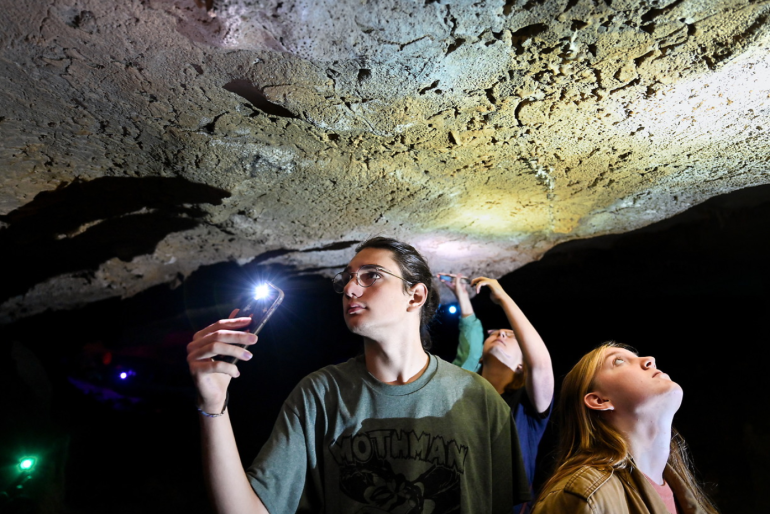 Students in Robert Lake Wilson Professor of Geology Amy Brock-Hon’s “A Moc’s First Year” course toured Raccoon Mountain Caverns in September, accompanied by UTC photographer Angela Foster. Students in Robert Lake Wilson Professor of Geology Amy Brock-Hon’s “A Moc’s First Year” course toured Raccoon Mountain Caverns in September, accompanied by UTC photographer Angela Foster.