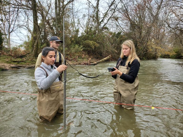 HIP grants image 1 students doing research in a creek