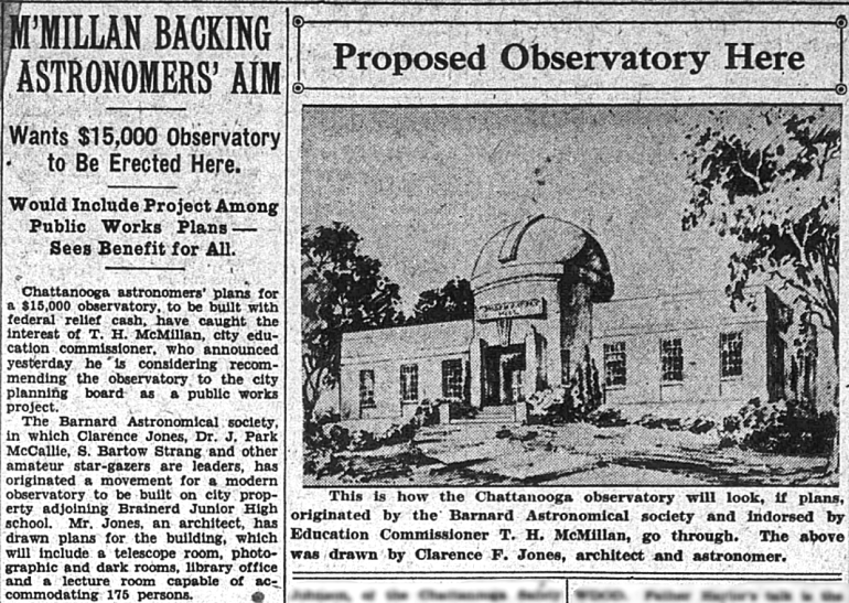 Chattanooga Daily Times article about the proposed new observatory