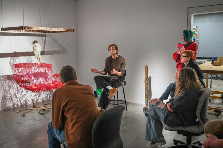 A student talks about their work in a Sculpture course with Professor Shane Ward