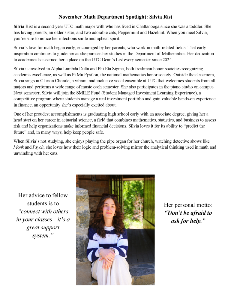 Silvia Rist - The Math Department's November Spotlight