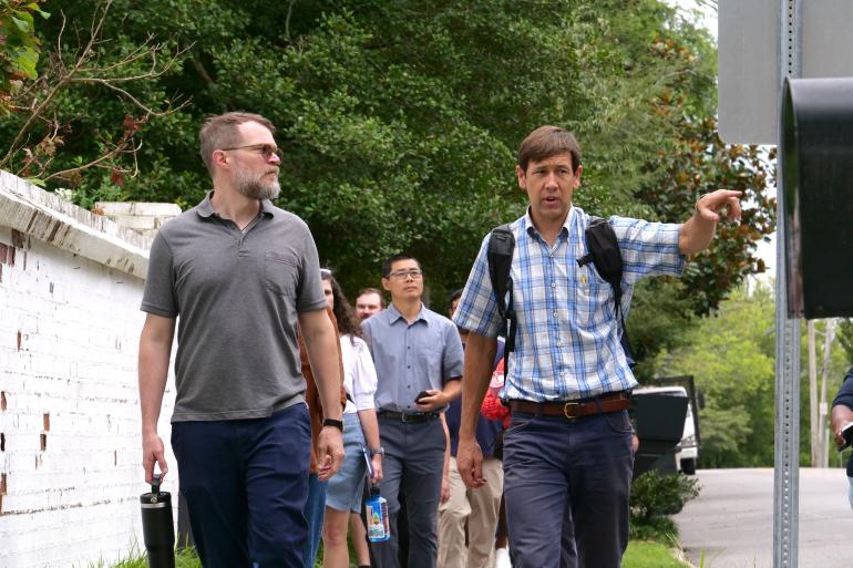 faculty walking to Point Park