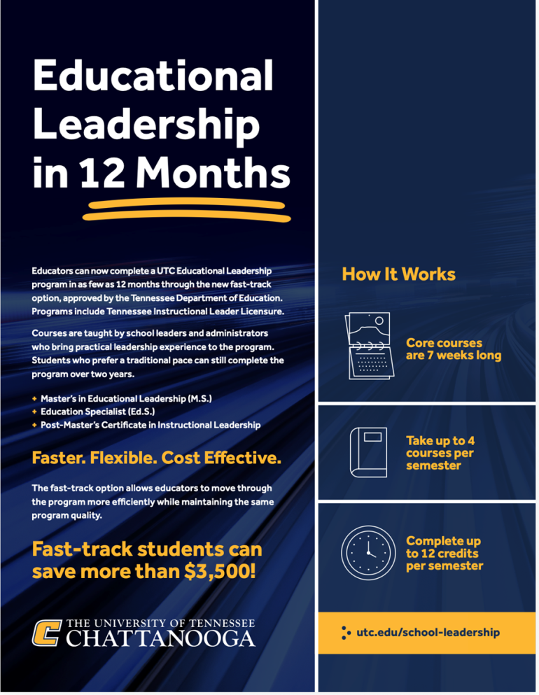 Flier describing the Fast Track Option for Educational Leadership at UTC