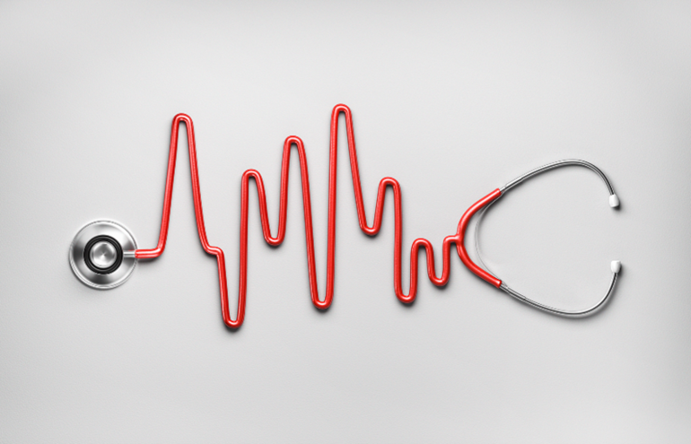 Stethoscope stylized to format the spikes of a heart monitorr