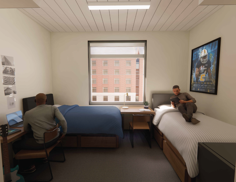 Oak Street Hall Bedroom with two residence