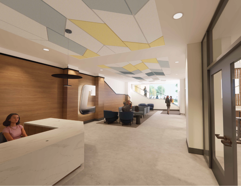 Oak Street Hall main entrance and desk