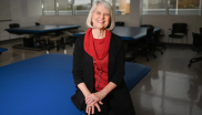Cathie Smith sits in Mapp building classroom