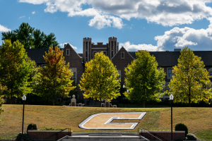 College campus with focus on the power C