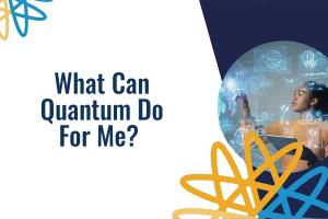 Quantum opportunity title slide with female student representation.