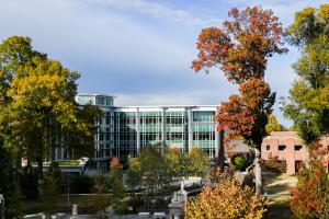 UTC Library surrounded by fall foliage