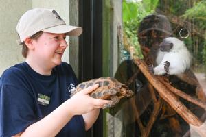 Student working with animals at a zoo
