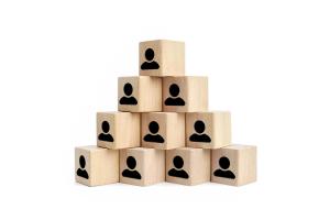 Multilevel considerations pyramid of blocks with user icons