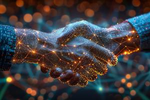 Quantum Partnerships quantumized hands shaking