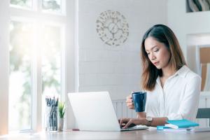 Woman working on course during her break