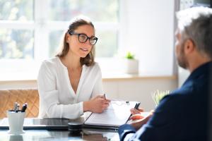 Woman explaining financial options