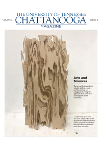 UTC Magazine 2018 Magazine Cover with a piece of wood art on the cover