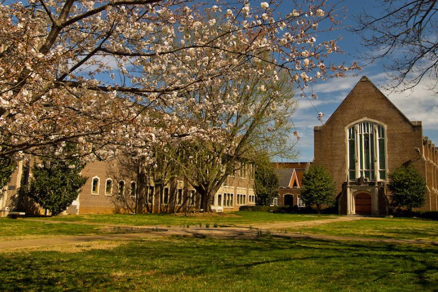 UTC Campus in Spring Campus chapel in the spring