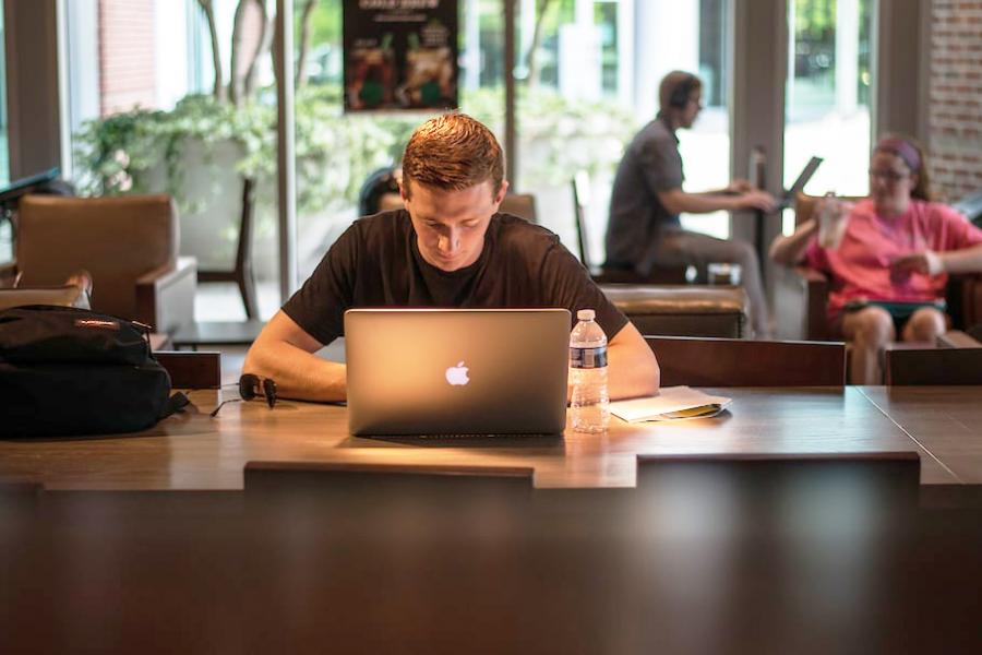 Student in the library