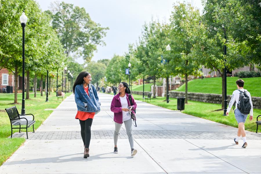 Oak Street Students Students on Oak Street Walking on Campus beside Hooper Hall