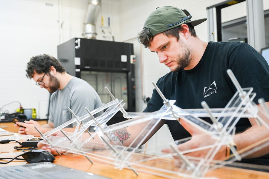 Student work in Ronald Goulet’s Mechanics of Materials Laboratory class Wednesday, July 9, 2025 in the Engineering and Computer Science.