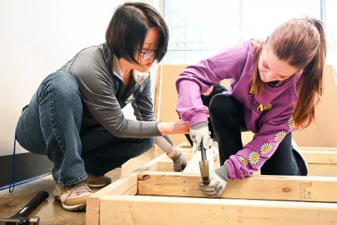 UTC Interior Architecture Students working on a wood project